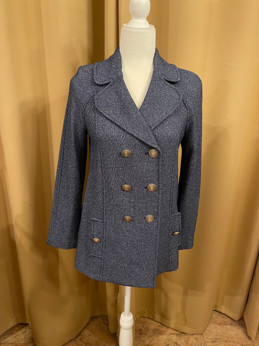 St. John Collection Double Breasted Blue Heather Peacoat Size 4